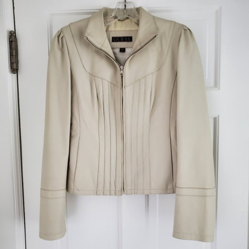 GUESS Full-Zip Leather Jacket - Medium